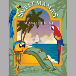 Vibrant tropical poster art by Sherry Cabral at Illustration Alley, Inc.